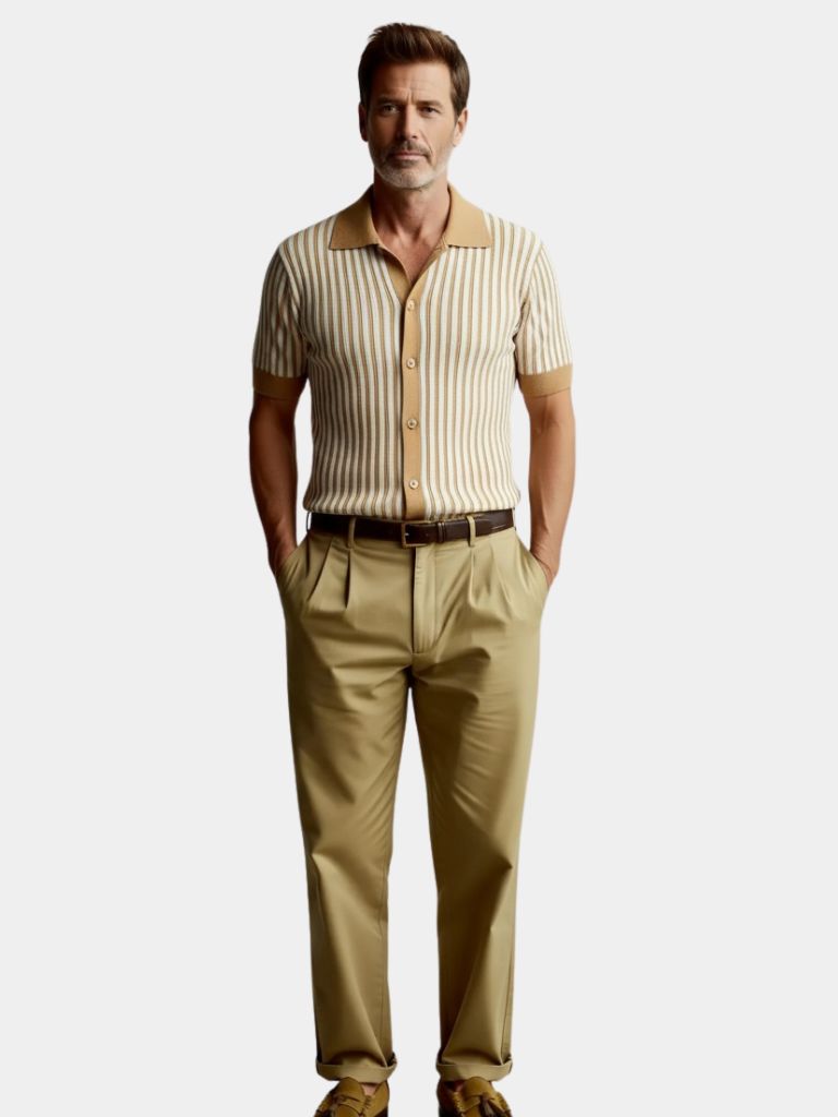 Striped Knit Polo Shirt