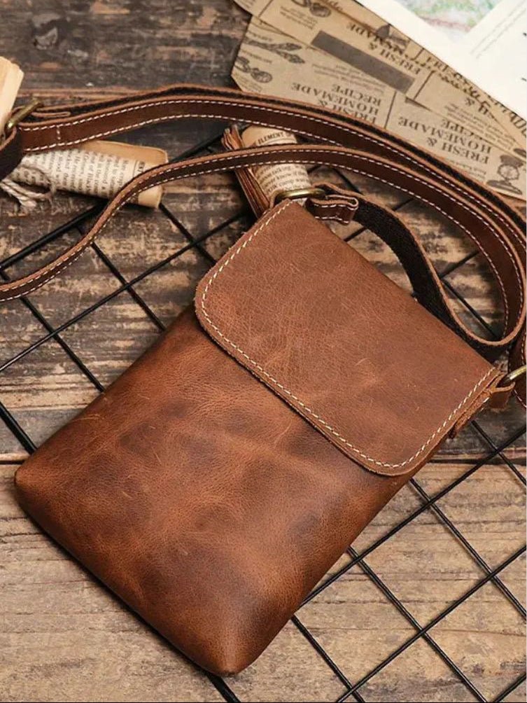 Men's Mini Leather Shoulder Bag - Cross & Crown - Cross & Crown